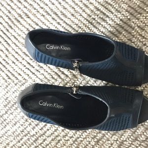 Calvin Klein Navy Blue Suede Peeptoe Heels